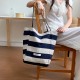 Reversible~ Large striped letter print Korean style casual tote bag, travel, student, school, shopping bag