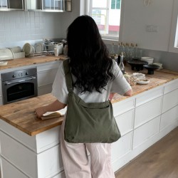 2025 spring/summer new solid color Japanese literary canvas tote bag, fashionable and simple ins large capacity crossbody bag