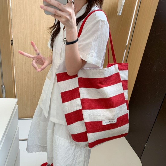 Reversible~ Large striped letter print Korean style casual tote bag, travel, student, school, shopping bag