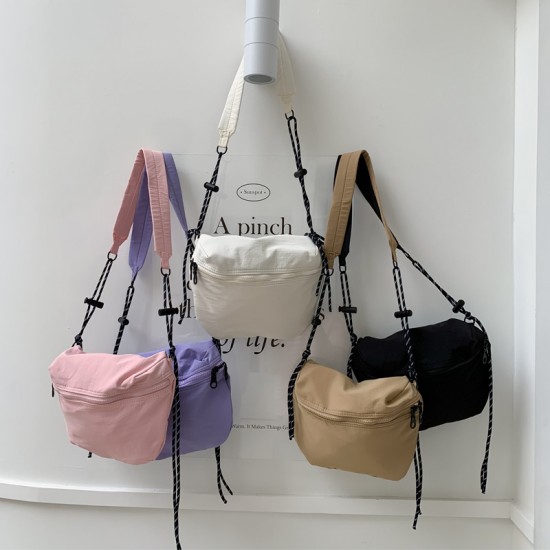 Japanese and Korean style minimalist casual nylon small bag, lightweight, high-value, solid color, girly, versatile, sophisticated single-shoulder crossbody bag
