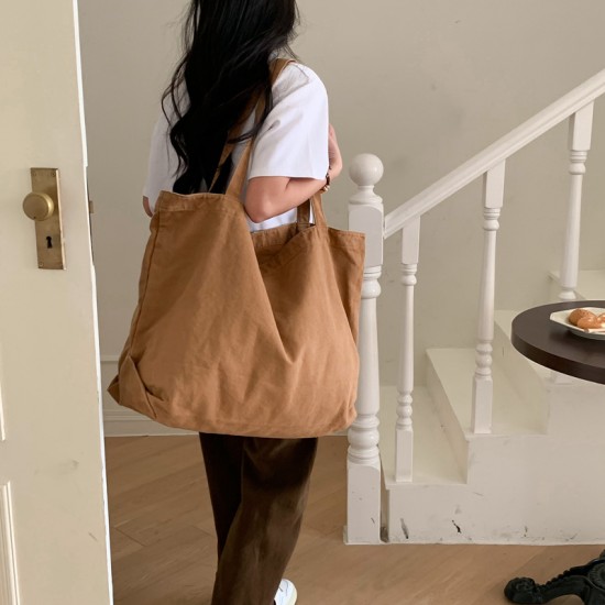 A very large and simple fashionable Korean canvas bag, INS large capacity, versatile solid color women's shoulder bag