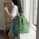 Korean style ins minimalist fresh solid color pleated drawstring large capacity casual literary versatile canvas backpack
