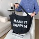All Seasons New Trendy Style Super Large Capacity Letter Print Fashion Simple Versatile Casual Washed Denim Shoulder Bag