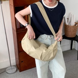 Korean style casual ins large capacity pleated dumpling bag versatile glossy wide shoulder strap soft lightweight single shoulder crossbody bag