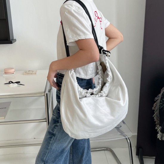 Niche Original Summer Pleated Drawstring Armpit Bag Lazy Style Casual Nylon Large Capacity Tote Shoulder Bag