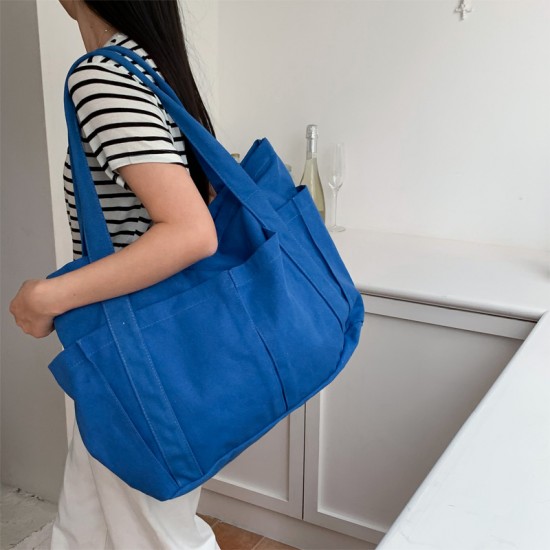 Korean style casual solid color internet celebrity trendy cloth bag, simple fashion large capacity versatile women's shoulder canvas bag