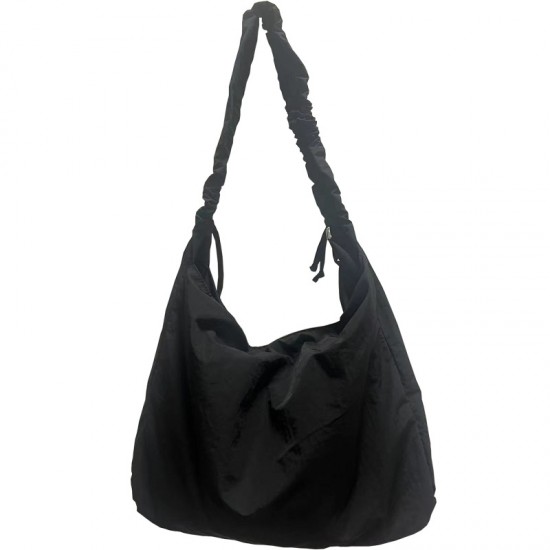 New Classic Spring/Summer Cloud Pleated Drawstring Shoulder Strap Nylon Bag, Fashionable Versatile Large Capacity Solid Color Shoulder Bag