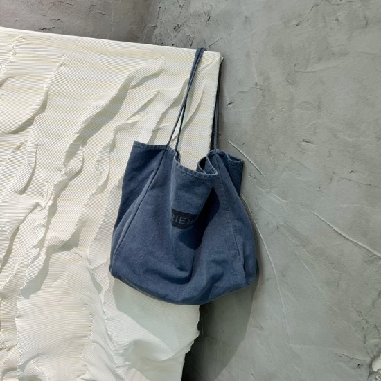 Korean style minimalist, versatile, large capacity, ins-inspired, distressed, artistic, fashionable women's single-shoulder canvas bag