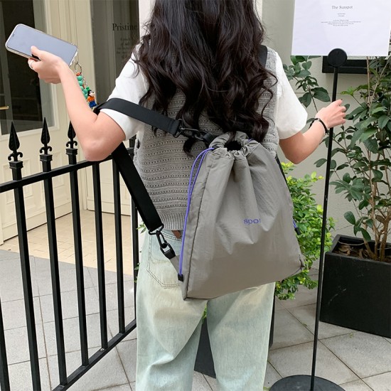 2025 new spring/summer Japanese style outdoor color-blocked drawstring backpack, commuting, casual, drawstring, lightweight, breathable travel bag