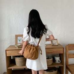 Korean Style Mini Crossbody Bag with Drawstring Fit, Harajuku Style, Casual, Cute, Artistic, Simple Bucket Bag