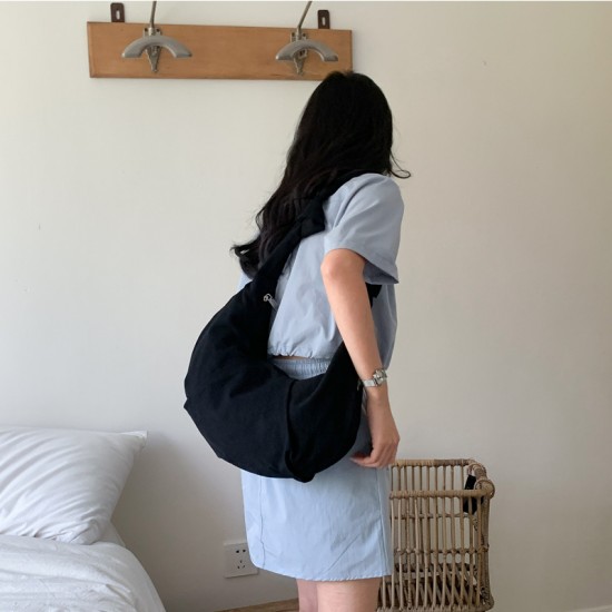 New Korean Style Spring/Summer INS Large Capacity Literary Canvas Shoulder Bag Lazy College Style Simple Casual Bag