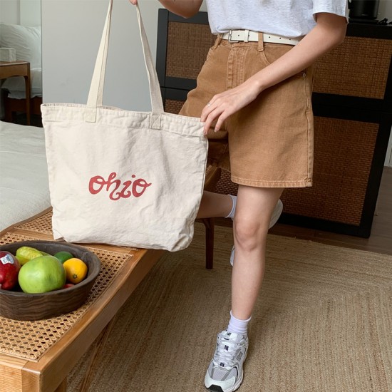 Harajuku Korean Style Ins Popular Canvas Bag with Letter Print, Heavy Wash, Distressed, Retro, Casual, Artistic Shoulder Bag