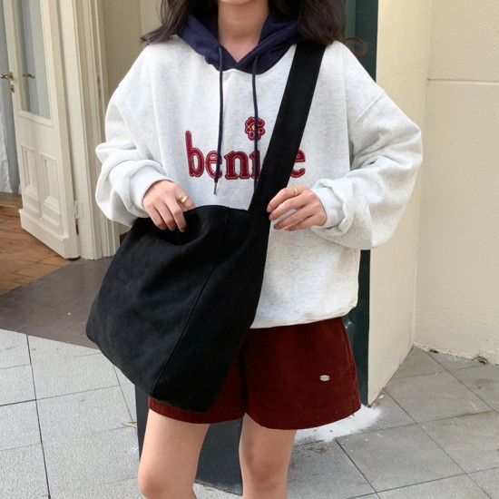 Original Japanese and Korean style new ins literary tote bag, fashionable soft texture, forest style solid color large capacity crossbody bag