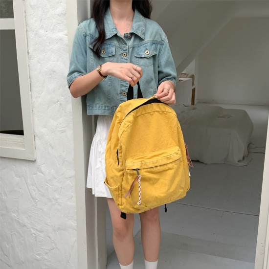 New ins style distressed retro Japanese and Korean trendy washed simple versatile casual canvas bag large capacity backpack