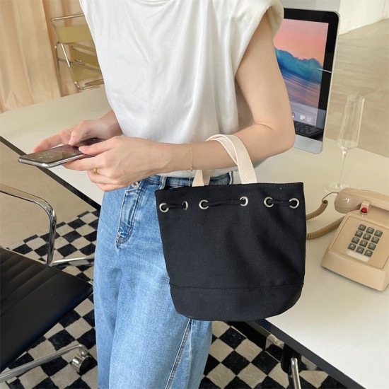 Korean Style INS Mini New Drawstring Bucket Shoulder Crossbody Cute Canvas Bag