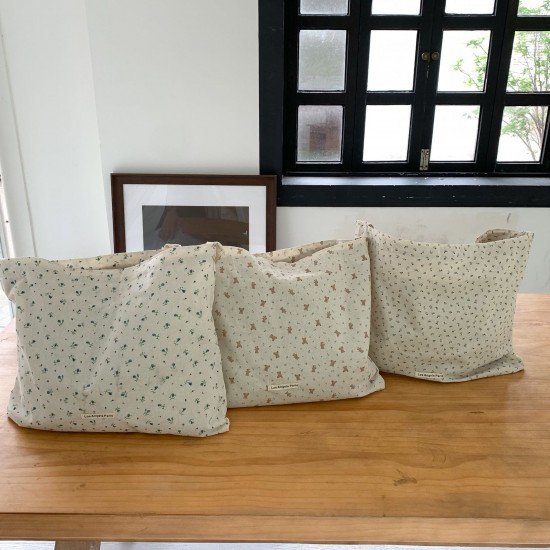 Korean Style Small Floral Print Girl Canvas Bag, Elegant and Gentle Tote Bag, Reversible, Suitable for Class, Travel, Commute, Shoulder Bag