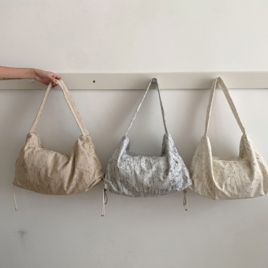 Original chic textured high-end tote nylon cloth bag large capacity commuting ins drawstring pleated shoulder bag