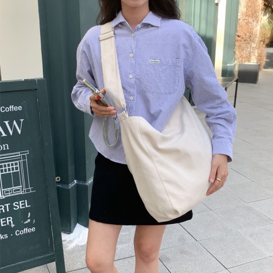 Original Japanese and Korean style new ins literary tote bag, fashionable soft texture, forest style solid color large capacity crossbody bag