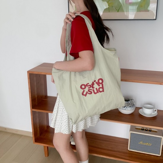 New Ins Letter Print Nylon Bag with Velcro Wristband, Korean Style Large Capacity Fresh Shoulder Bag