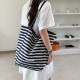 Reversible~ Fine striped canvas bag for women, Korean style fashionable tote bag, trendy student casual commuting shopping bag