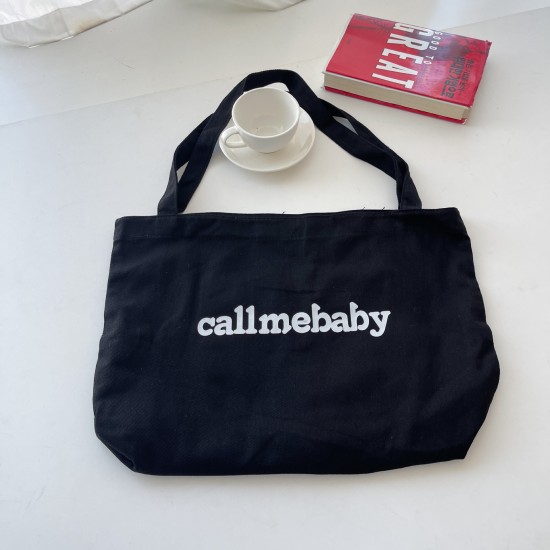 Ins blogger same style shopping canvas bag, new printed solid color fashionable minimalist large capacity women's shoulder bag