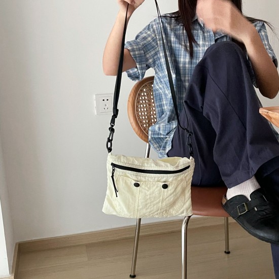 Muye Self-Created Korean Style Casual Storage Waist Bag, Niche Unique Button Nylon Camera Bag, Student Portable Crossbody Bag