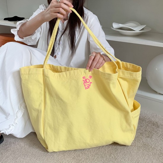 Korean style lazy style, large capacity, letter canvas bag, girly, niche, commuting, literary, class, commuting, versatile tote bag