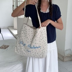 2025 New Floral Print Shoulder Bag, Large Capacity, Korean Style, Original Retro, INS, Travel, Letter, Niche Tote Bag, Trendy