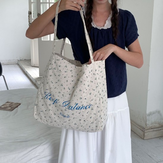 2025 New Floral Print Shoulder Bag, Large Capacity, Korean Style, Original Retro, INS, Travel, Letter, Niche Tote Bag, Trendy