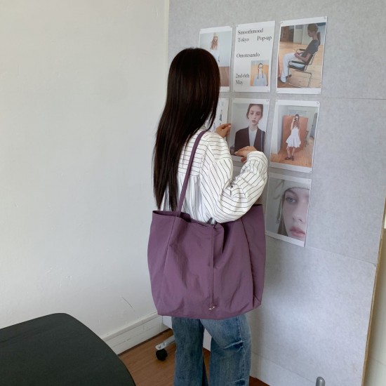 Large Capacity Nylon Versatile Rope Lock Tote Bag New Korean Style Solid Color Simple Lightweight Travel Shopping Bag for Women