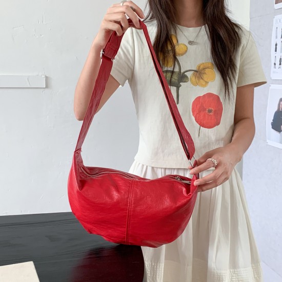 Korean style new premium soft leather glossy underarm bag, exquisite and full of texture, women's single shoulder crossbody bag