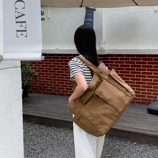 Korean style casual solid color internet celebrity trendy cloth bag, simple fashion large capacity versatile women's shoulder canvas bag