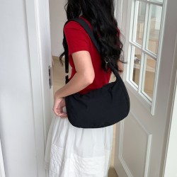 New 2025 Spring/Summer tote bag for women, large capacity, cute nylon cloth, solid color, casual and versatile crossbody bag