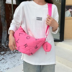 2025 Autumn/Winter New Ins Korean Style Letter Embroidery Gourd Dumpling Bag College Chic Student Tote Crossbody Bag