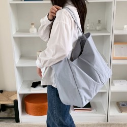 Large Capacity Nylon Versatile Rope Lock Tote Bag New Korean Style Solid Color Simple Lightweight Travel Shopping Bag for Women