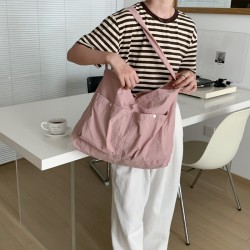 Korean Style INS Fresh Girl Dopamine Simple Large Capacity Fabric Bag Versatile Shoulder Casual Fashion Tote Bag