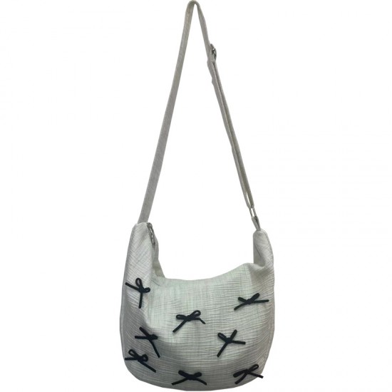 Muye Leather Goods ~ Japanese style, minimalist, large capacity girly bag, 2025 new cotton bow crossbody bag