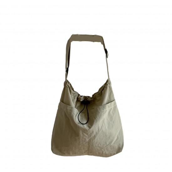 Lazy style lightweight nylon bag, versatile pocket drawstring shoulder bag, casual large capacity tote bag, commuting crossbody bag
