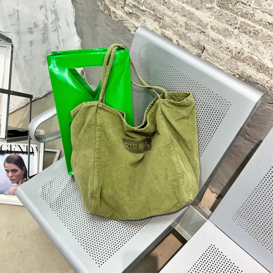 Korean style minimalist, versatile, large capacity, ins-inspired, distressed, artistic, fashionable women's single-shoulder canvas bag