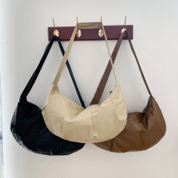 Korean style casual ins large capacity pleated dumpling bag versatile glossy wide shoulder strap soft lightweight single shoulder crossbody bag