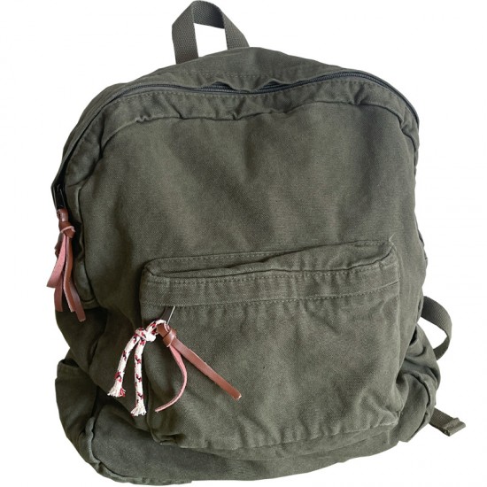 Japanese and Korean style washed canvas backpack with small floral rope, simple, fashionable, retro, versatile, and artistic style.