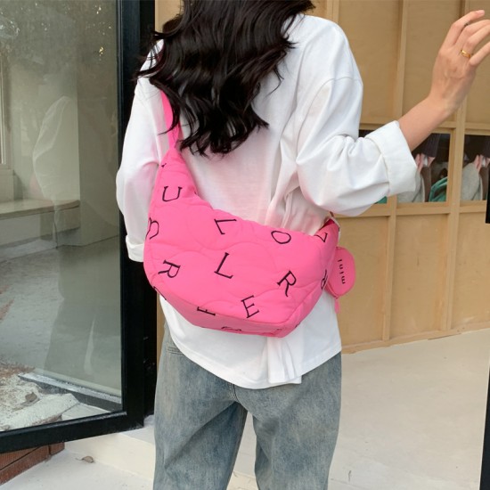 2025 Autumn/Winter New Ins Korean Style Letter Embroidery Gourd Dumpling Bag College Chic Student Tote Crossbody Bag