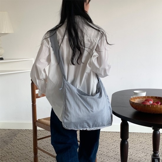 New Korean Style Mercerized Material Personalized Solid Color Drawstring Pleated Bag Ins Simple Fashion Versatile Nylon Crossbody Bag