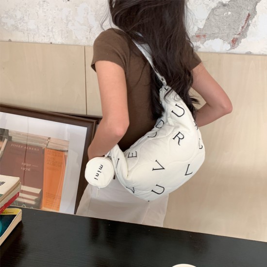 2025 Autumn/Winter New Ins Korean Style Letter Embroidery Gourd Dumpling Bag College Chic Student Tote Crossbody Bag