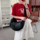 Korean style casual ins large capacity pleated dumpling bag versatile glossy wide shoulder strap soft lightweight single shoulder crossbody bag