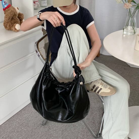 Niche Original Summer Pleated Drawstring Armpit Bag Lazy Style Casual Nylon Large Capacity Tote Shoulder Bag