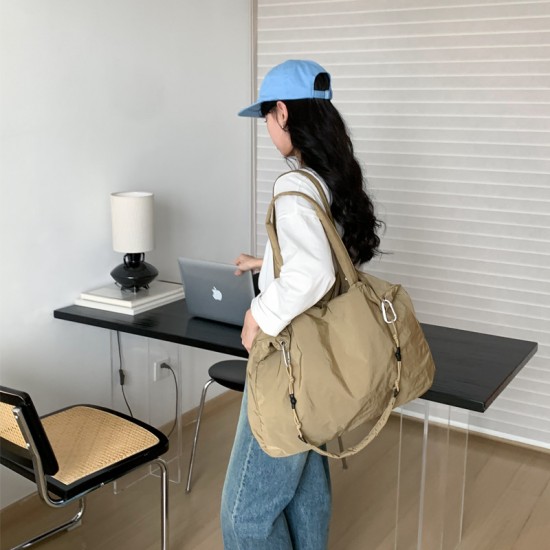 Autumn/Winter New Original Simple Large Capacity Lined Embroidered Plaid Tote Bag with Detachable Shoulder Strap, Lightweight Crossbody Bag