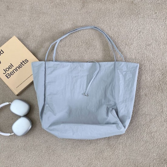 Large Capacity Nylon Versatile Rope Lock Tote Bag New Korean Style Solid Color Simple Lightweight Travel Shopping Bag for Women