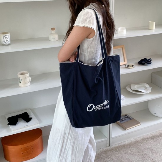 Reversible~ Large striped letter print Korean style casual tote bag, travel, student, school, shopping bag